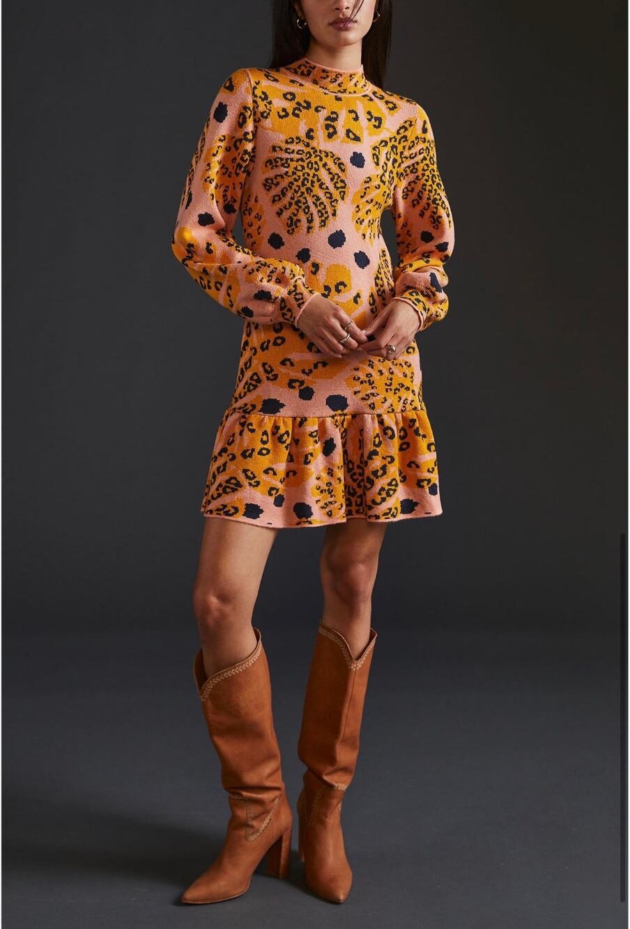 FARM Rio Palms Sweater Mixed Leopard Print Sweater Dress - XL